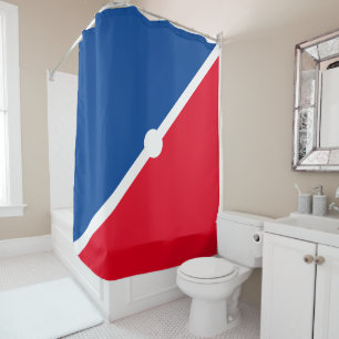 Bright Red Navy Blue White Diagonal Colour Block Shower Curtain