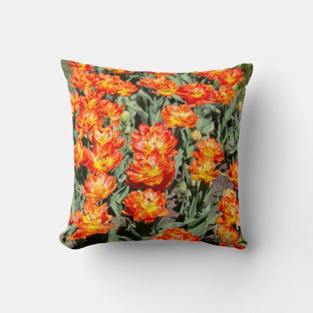 Bright red-orange ginger tulips  cushion (Front)