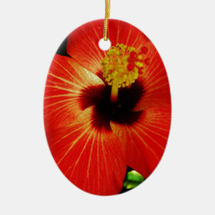 Bright Red Orange  Hibiscus Flower Ceramic Tree Decoration