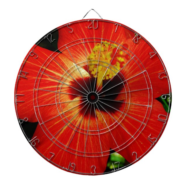 Bright Red Orange  Hibiscus Flower Dartboard (Front)