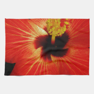 Bright Red Orange Hibiscus Flower Tea Towel