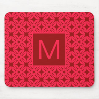 Bright Red Ornate Pattern Monogrammed Mouse Pad