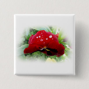 Bright red pansy 15 cm square badge