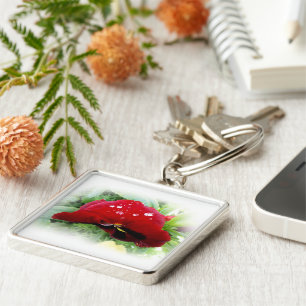 Bright red pansy key ring