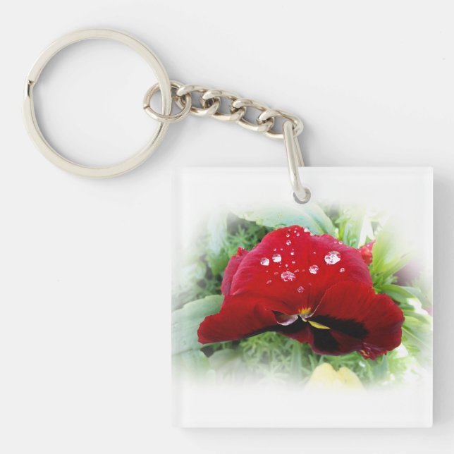 Bright red pansy key ring (Front)