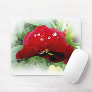 Bright red pansy mouse pad