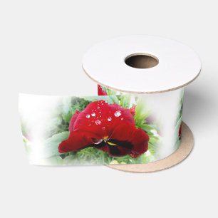 Bright red pansy satin ribbon