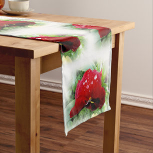 Bright red pansy short table runner