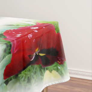 Bright red pansy tablecloth