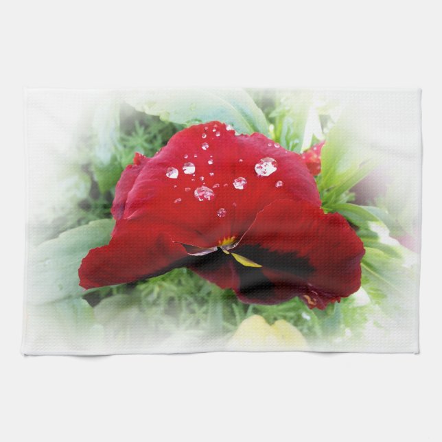 Bright red pansy tea towel (Horizontal)