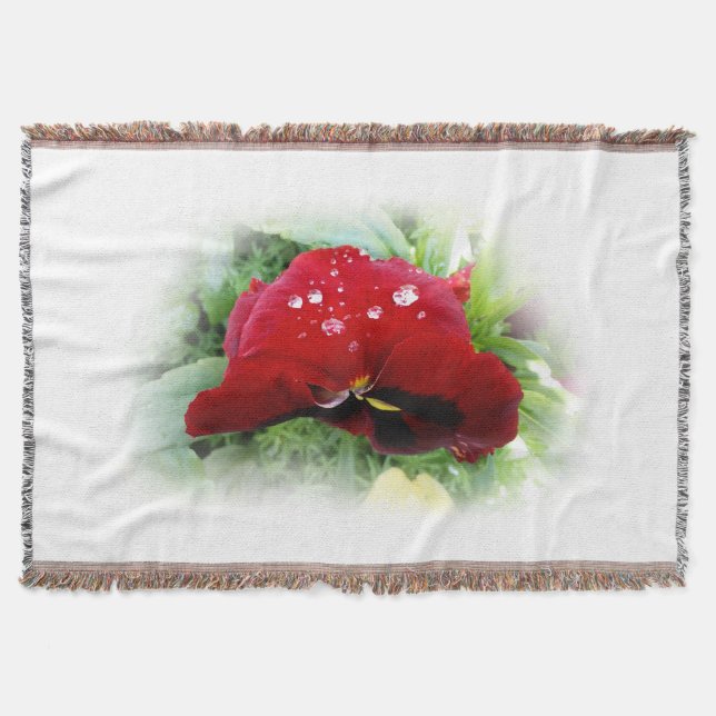 Bright red pansy throw blanket (Front)