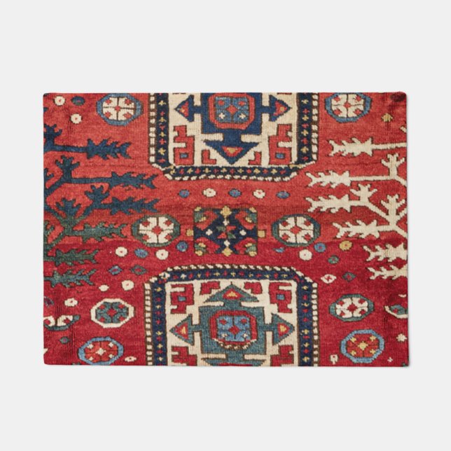 Bright Red Persian Geometric Shapes  Doormat (Front)