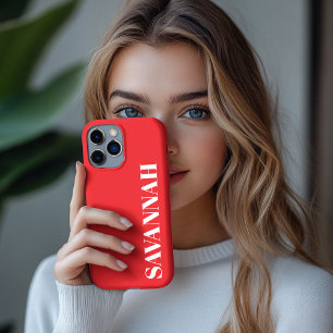 Bright red personalized name simple  iPhone 13 pro max case