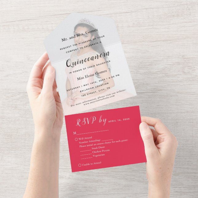 Bright Red Photo Backdrop RSVP Event Invitation (Tearaway)