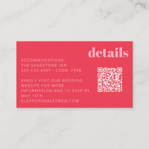 Bright Red Pink Modern Wedding Details QR Code Enclosure Card