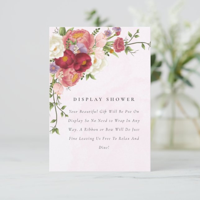 Bright Red Pink white Flowers Display Baby Shower Enclosure Card (Standing Front)