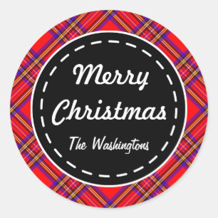 Bright Red Plaid Christmas Stickers