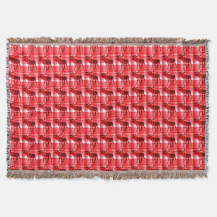 Bright red plaid moose throw blanket