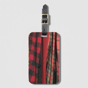Bright Red Plaid Print Luggage Tag