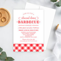 Bright Red Plaid Wedding Rehearsal Dinner Barbecue