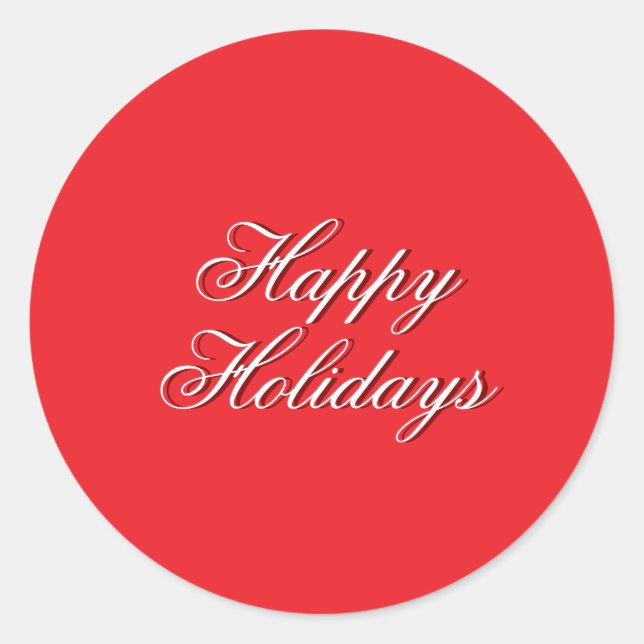 Bright Red Plain Elegant Happy Holidays Message Classic Round Sticker (Front)