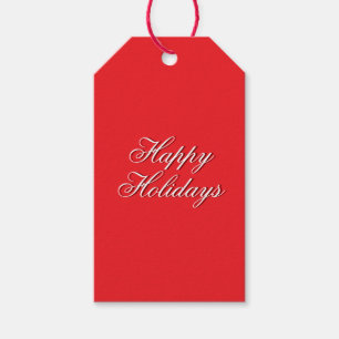 Bright Red Plain Elegant Happy Holidays Message Gift Tags