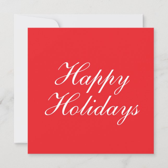 Bright Red Plain Elegant Happy Holidays Message Holiday Card (Front)