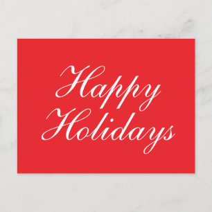 Bright Red Plain Elegant Happy Holidays Message Postcard
