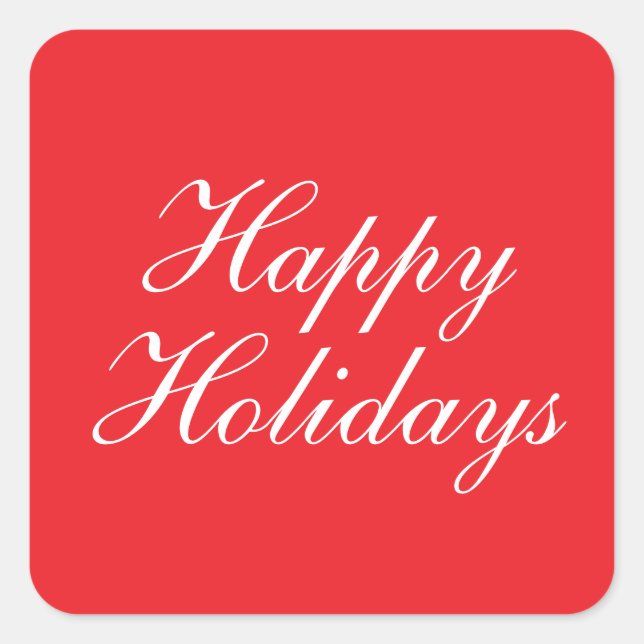 Bright Red Plain Elegant Happy Holidays Message Square Sticker (Front)