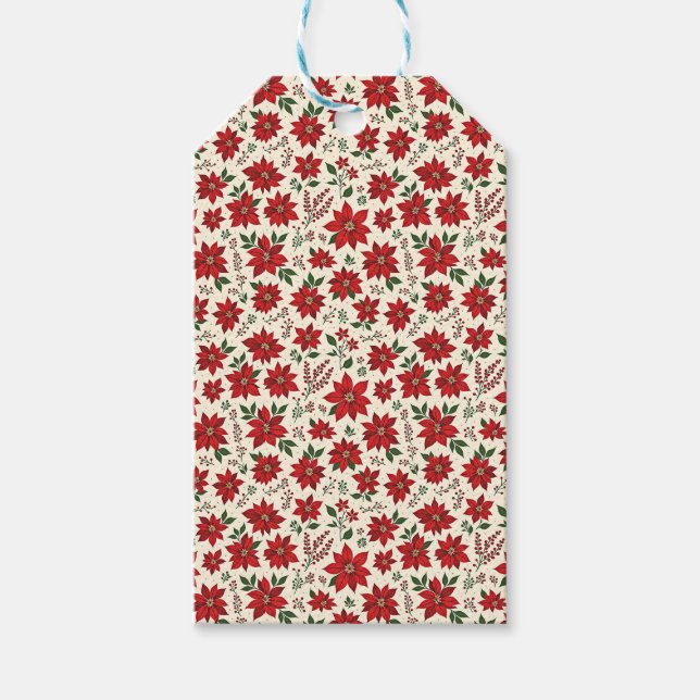 Bright Red Poinsettias Gift Tags (Front)