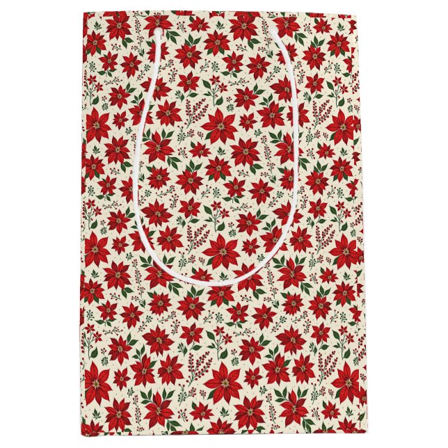 Bright Red Poinsettias Medium Gift Bag (Front)