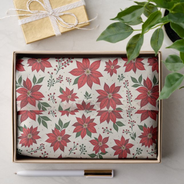 Bright Red Poinsettias Tissue Paper (Gift)