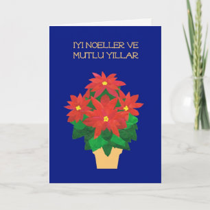 Bright Red Poinsettias Turkish Greeting Holiday Card
