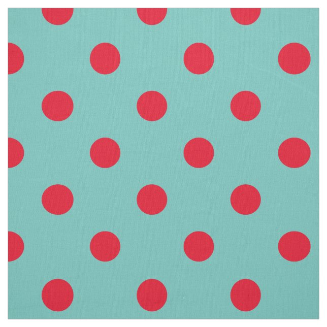 Bright Red Polka Dots on Light Teal Fabric (Swatch)