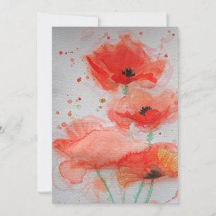 Bright Red Poppies Watercolour Flat Birthday Card