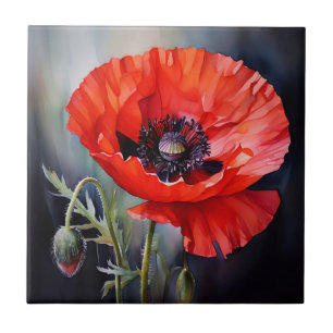 Bright Red Poppy with Dark Centre Ceramic Tile