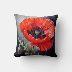 Bright Red Poppy with Dark Centre Cushion