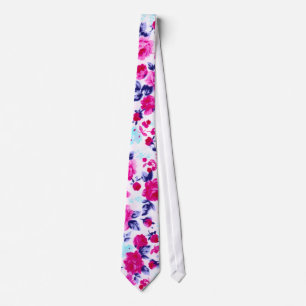 Bright Red, Purple, and Pink Floral Pattern Tie