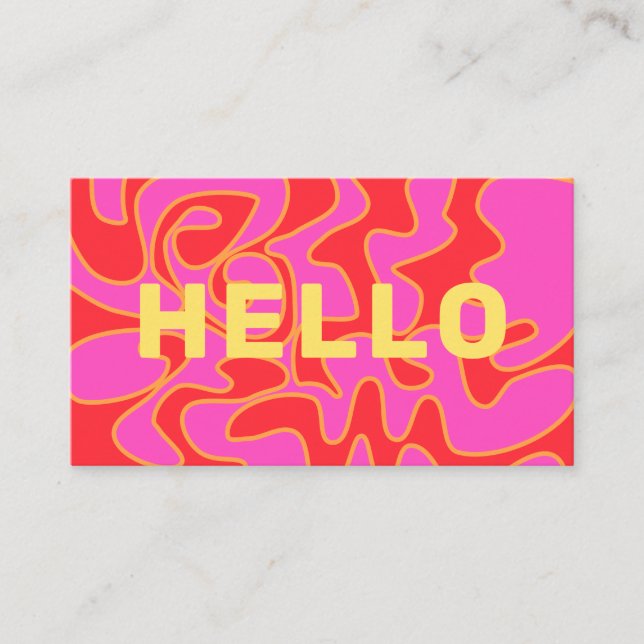 Bright Red Retro Groovy Hot Pink Hello Business Card (Front)