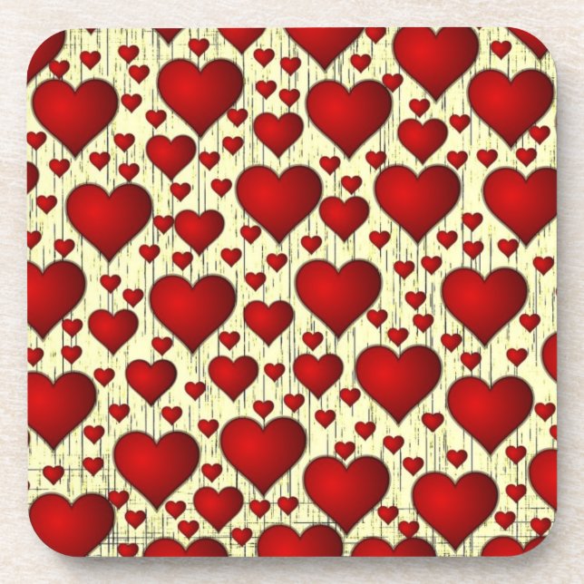 Bright Red Romantic Hearts Pattern Coaster (Front)