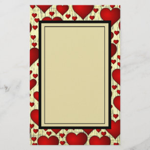 Bright Red Romantic Hearts Pattern Stationery