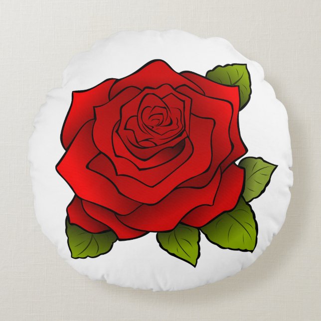 Bright Red Rose Art Round Cushion (Front)
