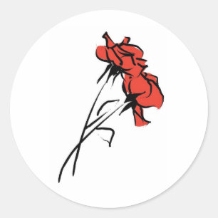 Bright Red Rose Brushstroke Classic Round Sticker