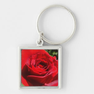 Bright Red Rose Flower Beautiful Floral Key Ring