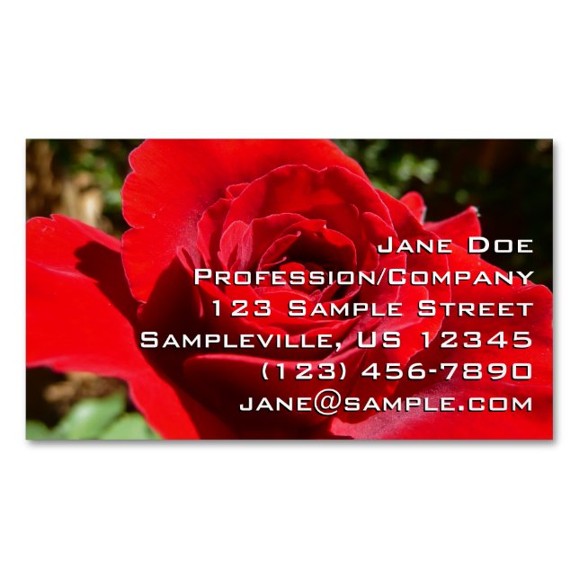 Bright Red Rose Flower Beautiful Floral Magnetic Business Card (Front)
