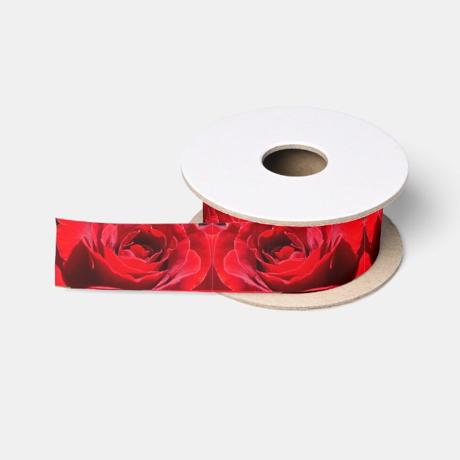 Bright Red Rose Flower Beautiful Floral Satin Ribbon (Spool)