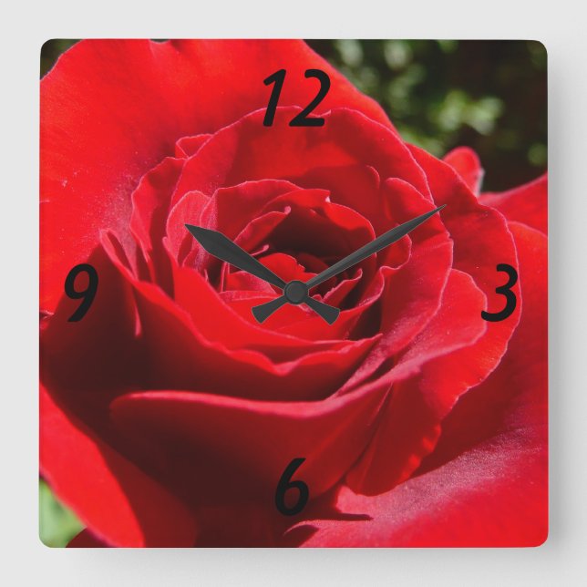 Bright Red Rose Flower Beautiful Floral Square Wall Clock (Front)
