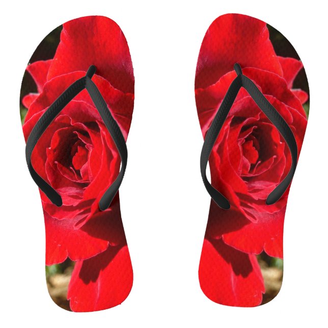 Bright Red Rose Flower Beautiful Floral Thongs (Footbed)