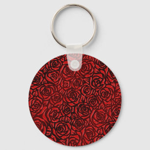 Bright Red Rose Pattern Key Ring