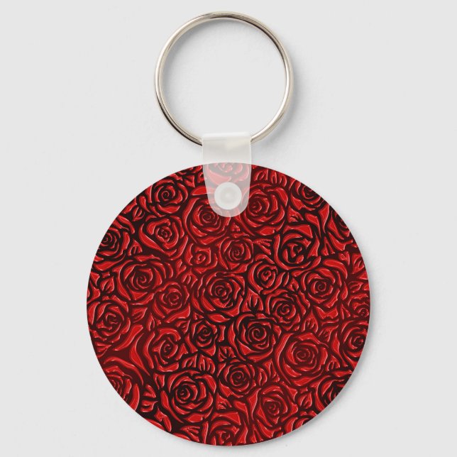 Bright Red Rose Pattern Key Ring (Front)